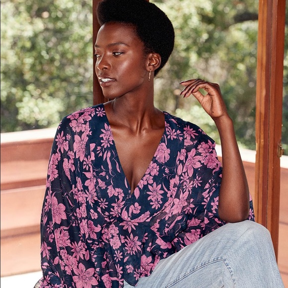 NEW Midnight Blue Floral Print Long Sleeve Top - Picture 3 of 8